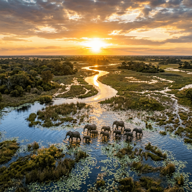 Landscape and wildlife at Okavango Delta, botswana
